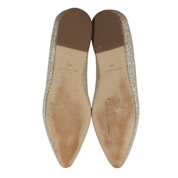 ANN TAYLOR! SWEET GOLDEN STARDUST POINTY TIE CLASSIC SLIP-ON LOAFERS! SZ 6M - Picture 9 of 10